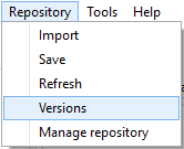 Manage versions menu